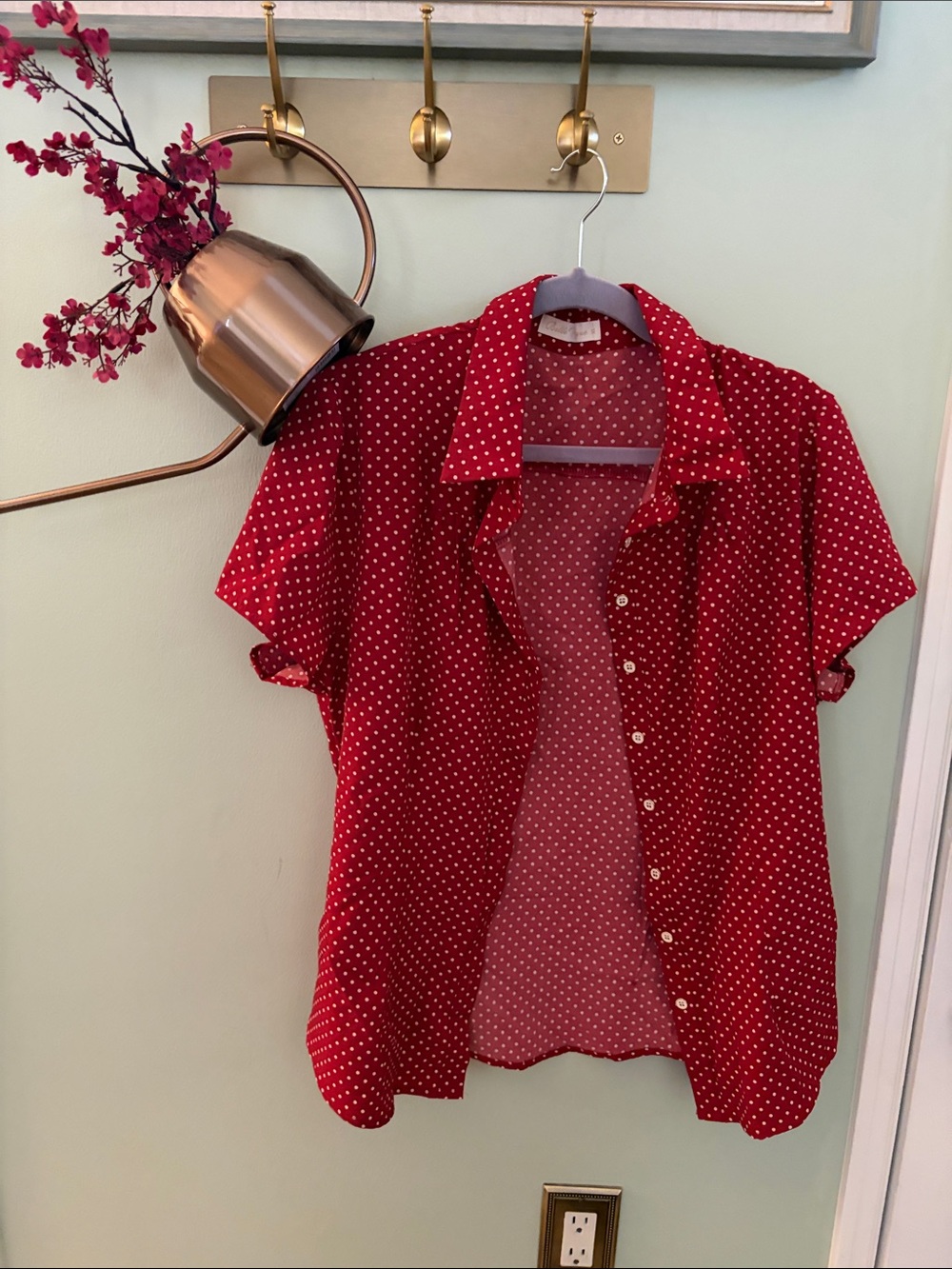 Bettie Page Red Polka Dot Short Sleeve Button-Down Shirt
